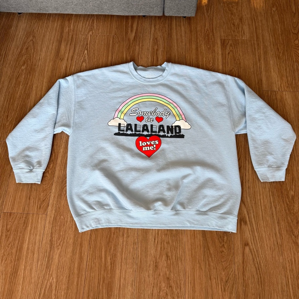 Dressed in LALA Light Blue Rainbow Graphic Sweatshirt